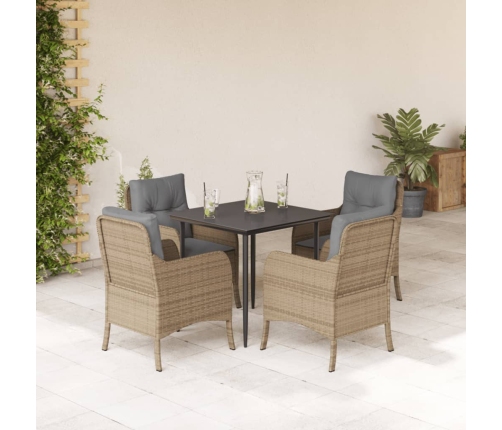 Set comedor de jardín 5 pzas con cojines ratán sintético beige