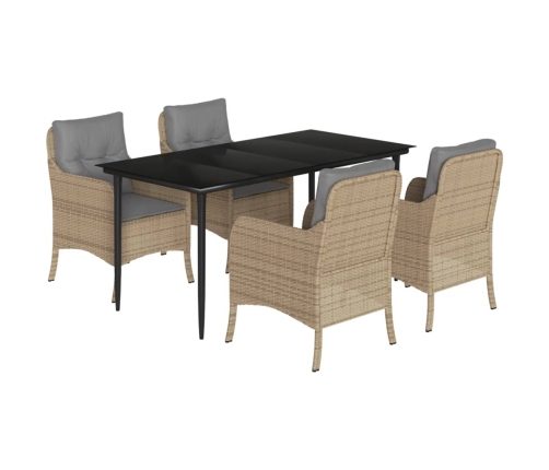 Set comedor de jardín 5 pzas con cojines ratán sintético beige