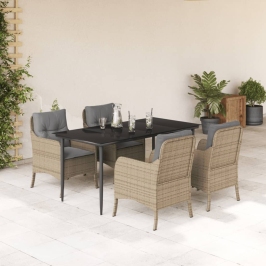 Set comedor de jardín 5 pzas con cojines ratán sintético beige