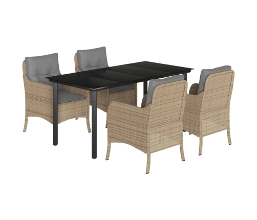 Set comedor de jardín 5 pzas con cojines ratán sintético beige