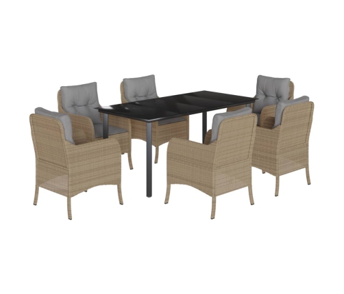 Set comedor de jardín 7 pzas con cojines ratán sintético beige