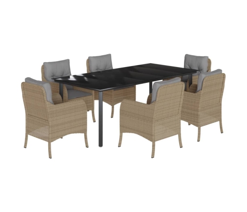 Set comedor de jardín 7 pzas con cojines ratán sintético beige