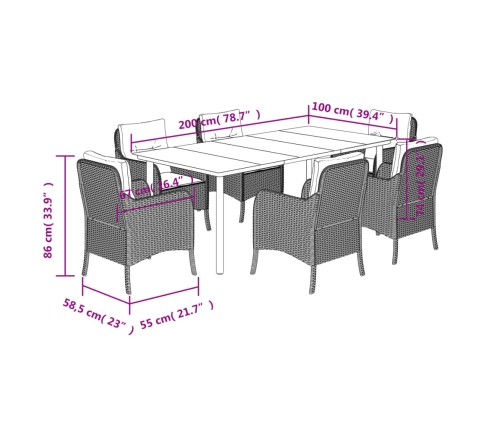 Set comedor de jardín 7 pzas con cojines ratán sintético beige