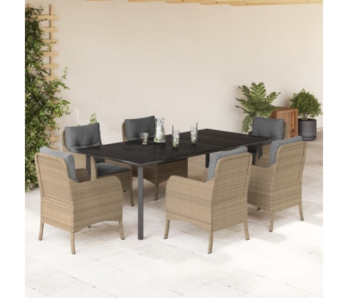 Set comedor de jardín 7 pzas con cojines ratán sintético beige