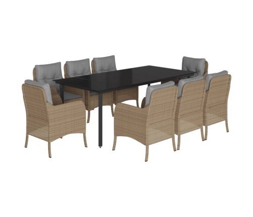 Set comedor de jardín 9 pzas con cojines ratán sintético beige