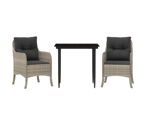Set comedor de jardín 3 pzas cojines ratán sintético gris claro