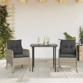 Set comedor de jardín 3 pzas cojines ratán sintético gris claro