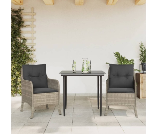 Set comedor de jardín 3 pzas cojines ratán sintético gris claro