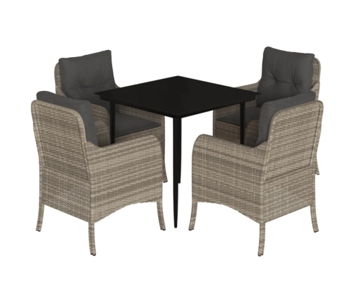 Set comedor de jardín 5 pzas cojines ratán sintético gris claro