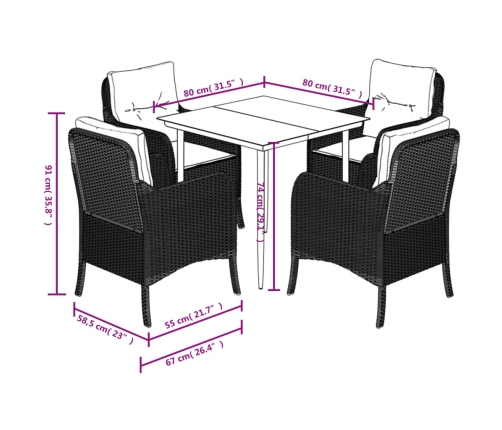 Set comedor de jardín 5 pzas cojines ratán sintético gris claro