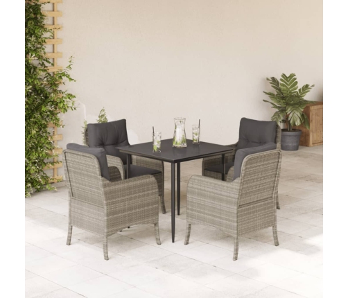 Set comedor de jardín 5 pzas cojines ratán sintético gris claro