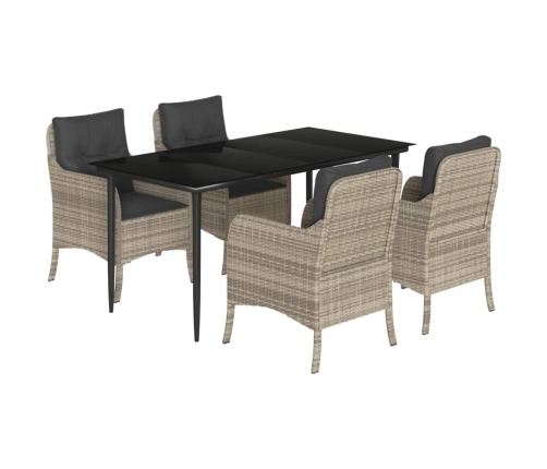 Set comedor de jardín 5 pzas cojines ratán sintético gris claro