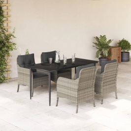 Set comedor de jardín 5 pzas cojines ratán sintético gris claro