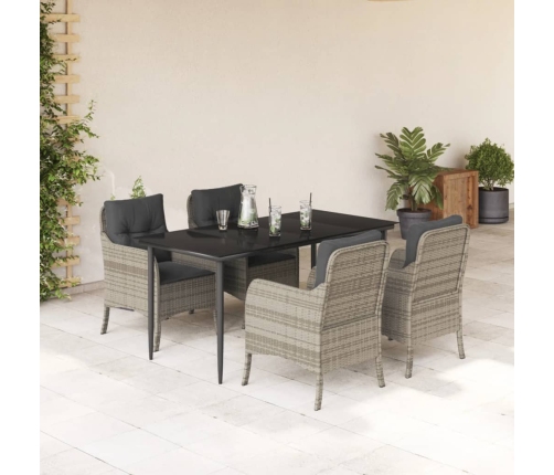 Set comedor de jardín 5 pzas cojines ratán sintético gris claro