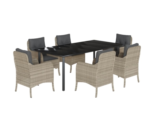 Set comedor jardín 7 pzas y cojines ratán sintético gris claro
