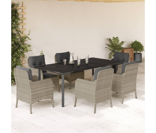 Set comedor jardín 7 pzas y cojines ratán sintético gris claro