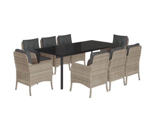 Set comedor de jardín 9 pzas cojines ratán sintético gris claro