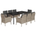 Set comedor de jardín 9 pzas cojines ratán sintético gris claro