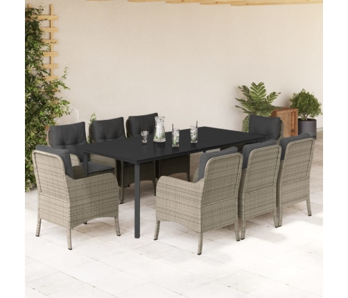 Set comedor de jardín 9 pzas cojines ratán sintético gris claro