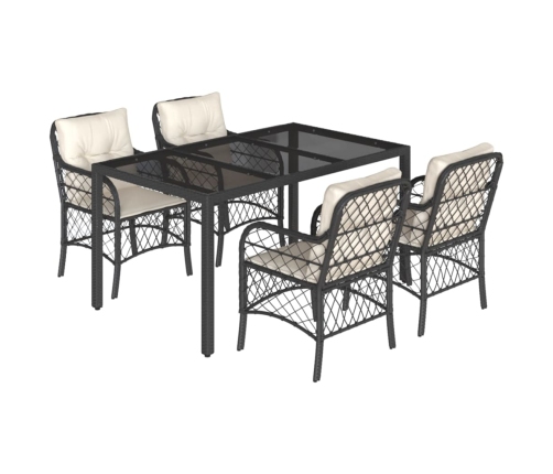 Set de muebles jardín 5 pzas con cojines ratán sintético negro