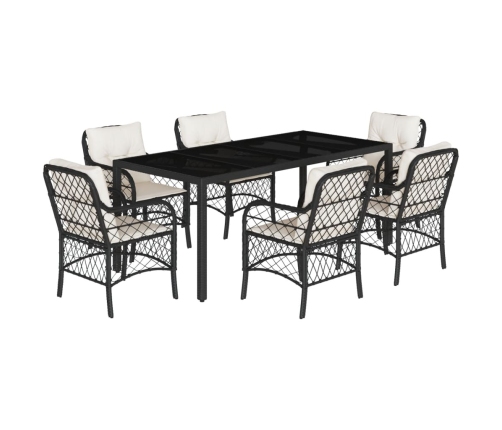 Set de comedor de jardín 7 pzas y cojines ratán sintético negro