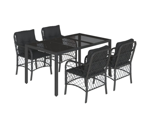 Set de muebles jardín 5 pzas con cojines ratán sintético negro