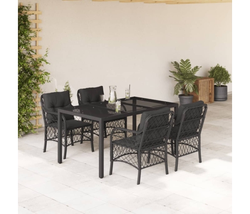 Set de muebles jardín 5 pzas con cojines ratán sintético negro