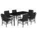 Set de comedor de jardín 7 pzas y cojines ratán sintético negro
