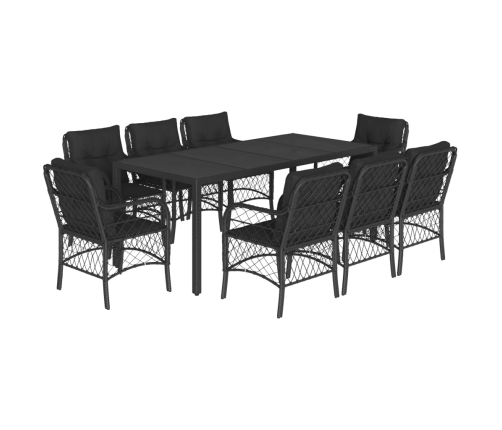 Set de comedor de jardín 9 pzas y cojines ratán sintético negro