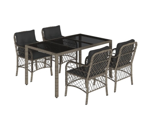 Set comedor de jardín 5 piezas con cojines ratán sintético gris