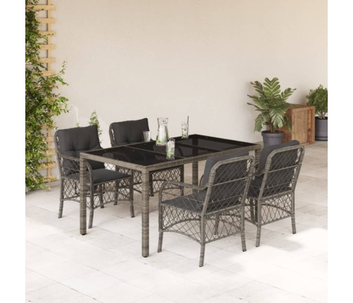 Set comedor de jardín 5 piezas con cojines ratán sintético gris