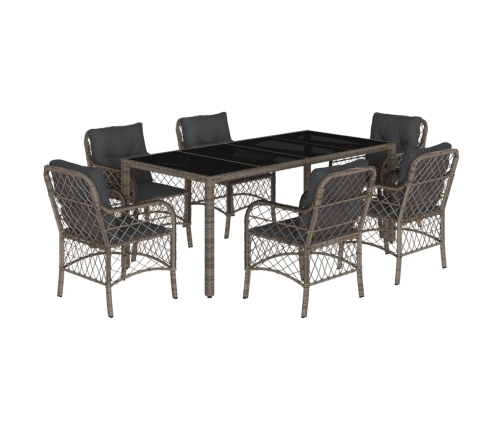 Set comedor jardín 7 pzas y cojines ratán sintético gris
