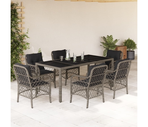 Set comedor jardín 7 pzas y cojines ratán sintético gris