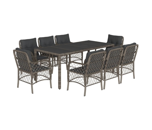 Set comedor jardín 9 pzas y cojines ratán sintético gris