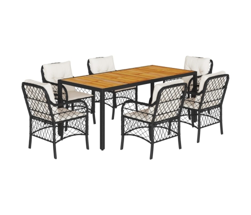 Set de comedor de jardín 7 pzas y cojines ratán sintético negro