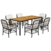 Set de comedor de jardín 7 pzas y cojines ratán sintético negro