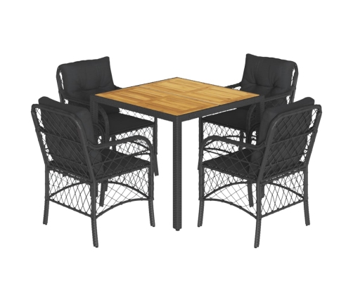 Set de muebles jardín 5 pzas con cojines ratán sintético negro