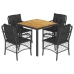Set de muebles jardín 5 pzas con cojines ratán sintético negro