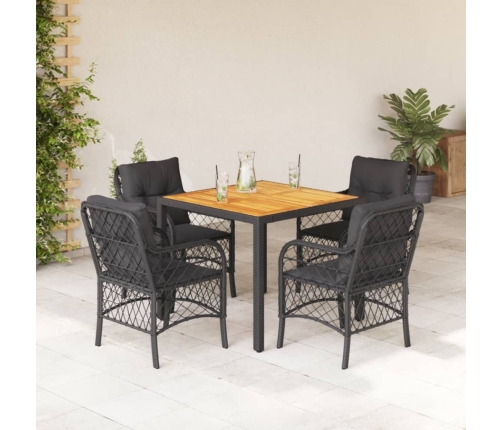 Set de muebles jardín 5 pzas con cojines ratán sintético negro