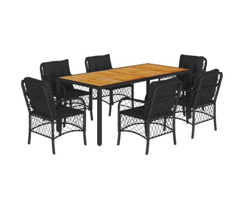 Set de comedor de jardín 7 pzas y cojines ratán sintético negro