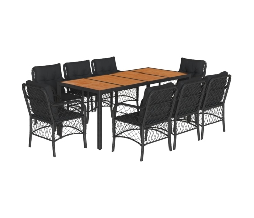 Set de comedor de jardín 9 pzas y cojines ratán sintético negro