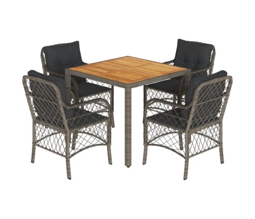 Set comedor de jardín 5 piezas con cojines ratán sintético gris
