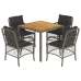 Set comedor de jardín 5 piezas con cojines ratán sintético gris
