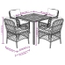 Set comedor de jardín 5 piezas con cojines ratán sintético gris