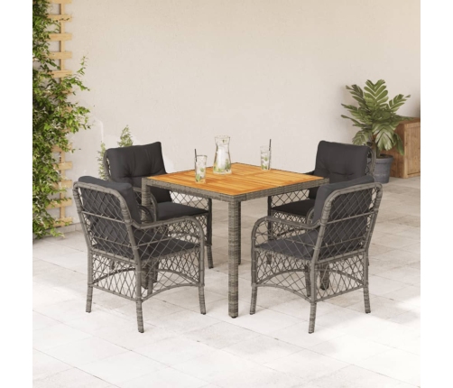 Set comedor de jardín 5 piezas con cojines ratán sintético gris