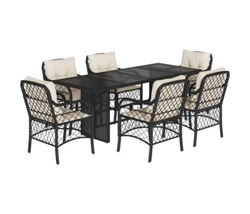 Set de comedor de jardín 7 pzas y cojines ratán sintético negro