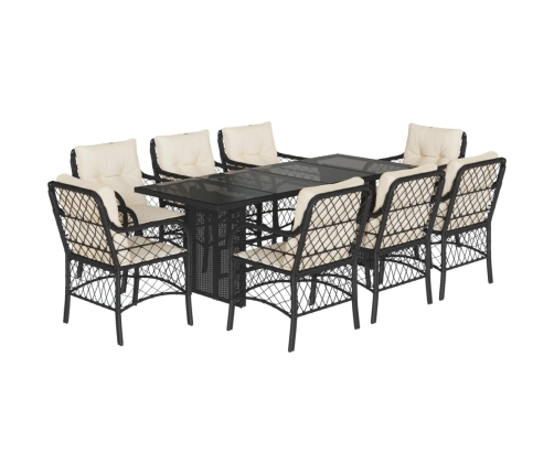 Set de comedor de jardín 9 pzas y cojines ratán sintético negro