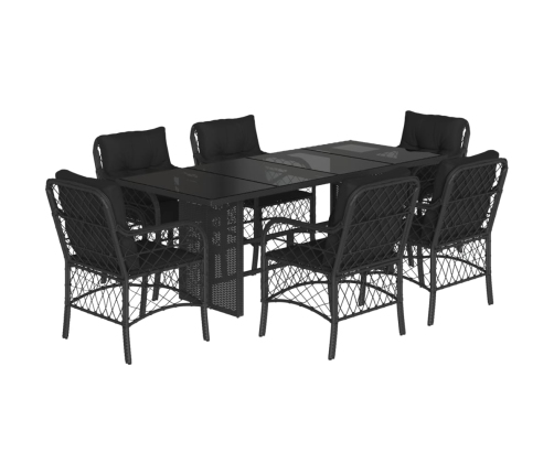 Set de comedor de jardín 7 pzas y cojines ratán sintético negro