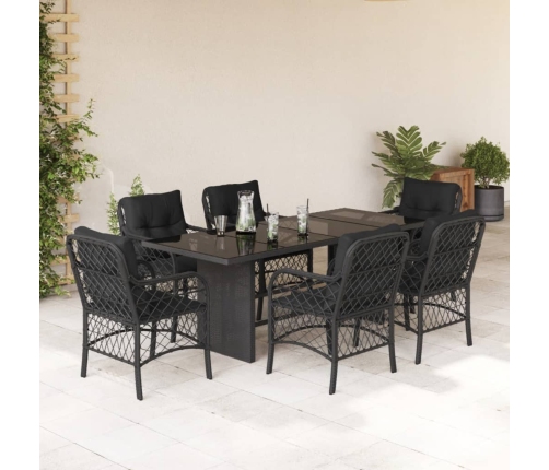 Set de comedor de jardín 7 pzas y cojines ratán sintético negro