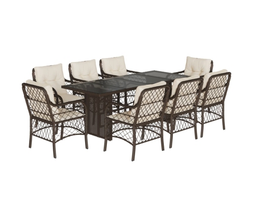 Set comedor para jardín 9 pzas y cojines ratán sintético marrón
